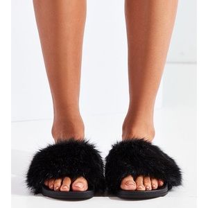 Urban Outfitters Faux Fur Pool Slides
